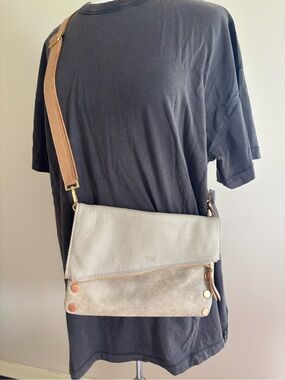 Hammitt Dillon woven Leather Fold-Over Crossbody Bag in Taupe and Tan